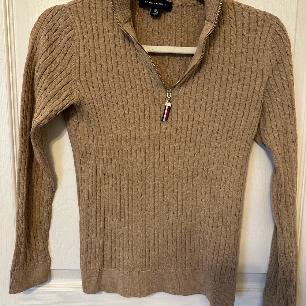 Tommy Hilfiger Tan Sweater with Ribbed Knit